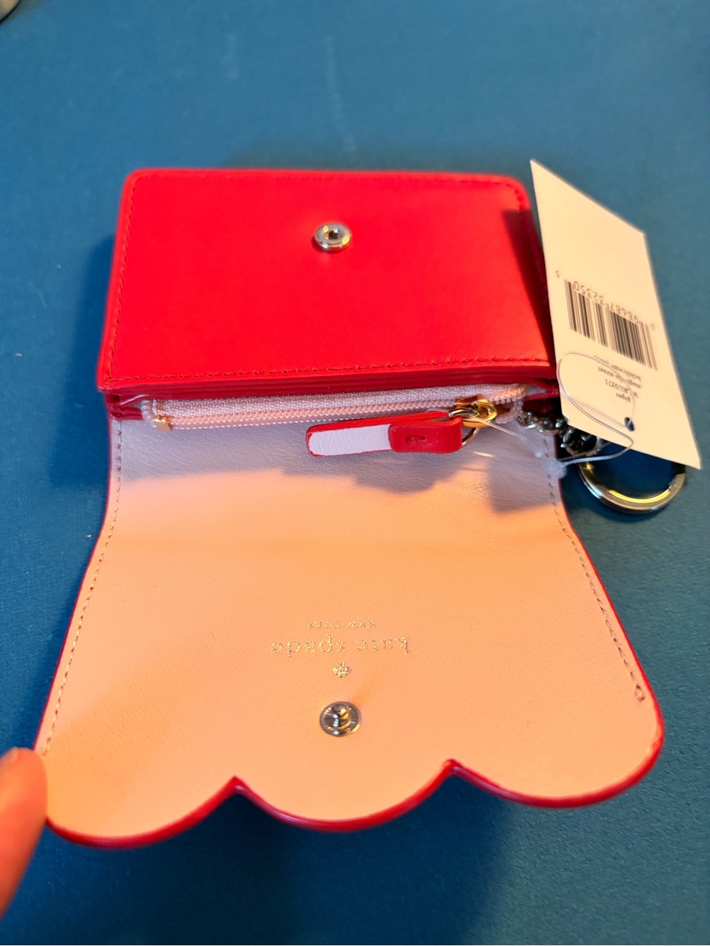 kate spade Red Scallop Trim Card Case with Key Ring - Picture 4 of 8
